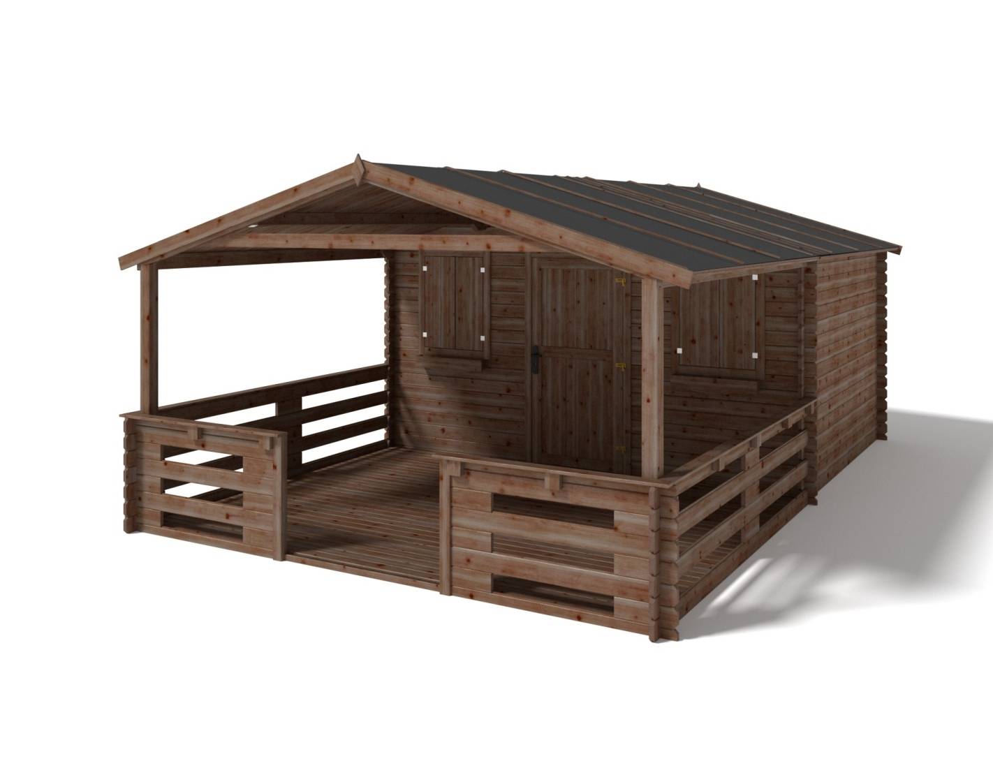 Altanka - Abri de jardin en bois - 4x3 m + terrasse avec balustrade et avant-toit en bois - 24 m2 - Traité - DOM418+DOM541+DOM542+POD05 - ALTANKA - Image 1