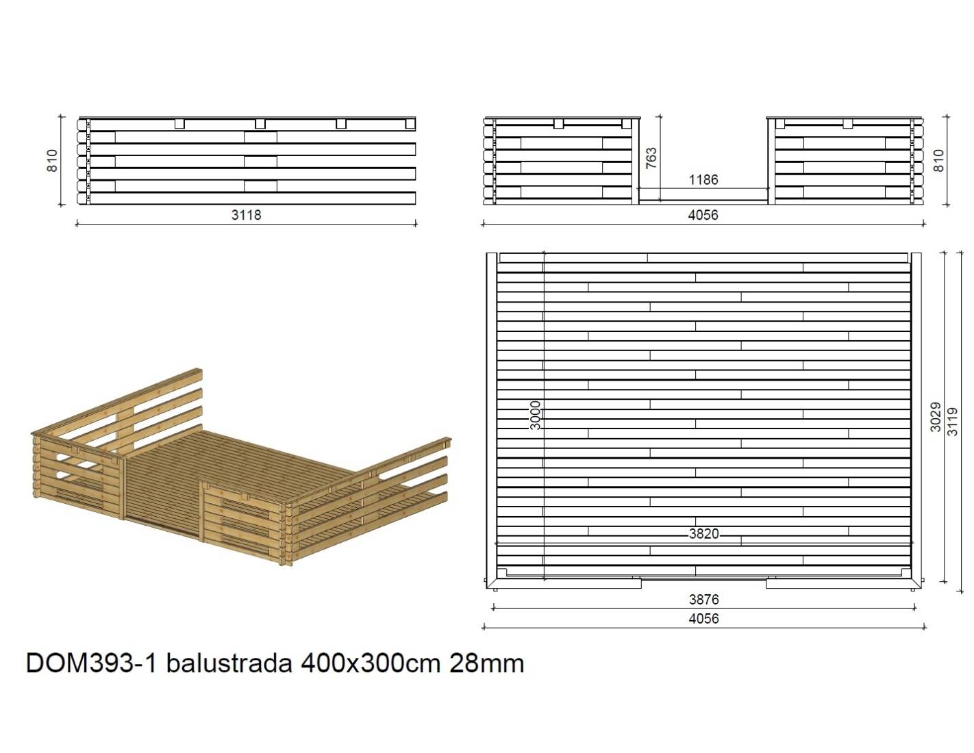 Altanka - Abri de jardin en bois - 4x3 m + terrasse avec balustrade et avant-toit en bois - 24 m2 - Traité - DOM418+DOM541+DOM542+POD05 - ALTANKA - Image 7