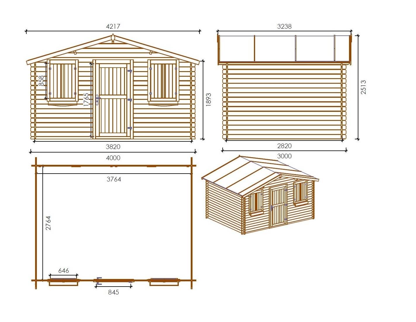 Altanka - Abri de jardin en bois - 4x3 m + terrasse avec balustrade et avant-toit en bois - 24 m2 - Traité - DOM418+DOM541+DOM542+POD05 - ALTANKA - Image 2