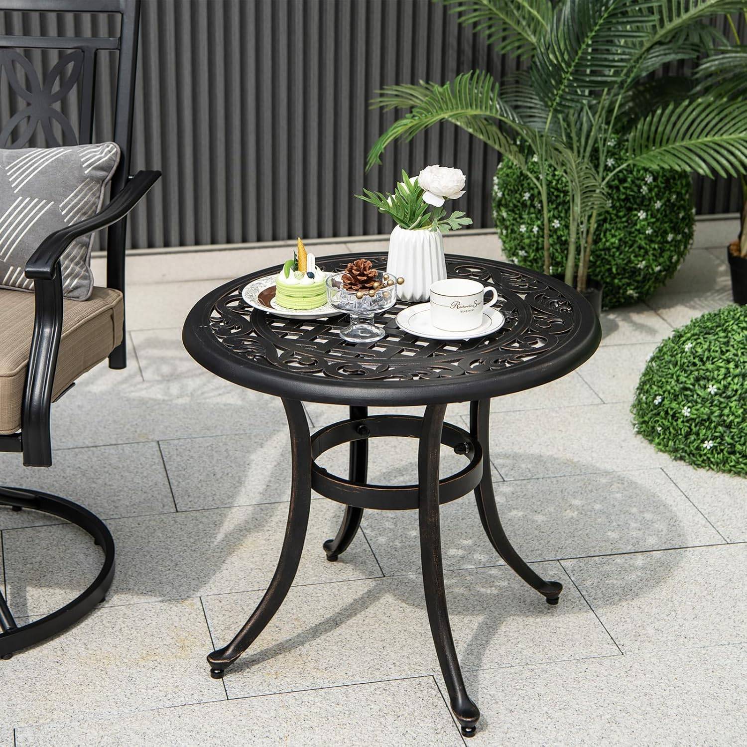 Table de Jardin Ronde 60 CM en Fonte d'Aluminium, Table d'Appoint d’Extérieur, Noir - Image 8