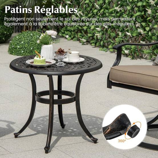 Table de Jardin Ronde 60 CM en Fonte d'Aluminium, Table d'Appoint d’Extérieur, Noir - Image 5