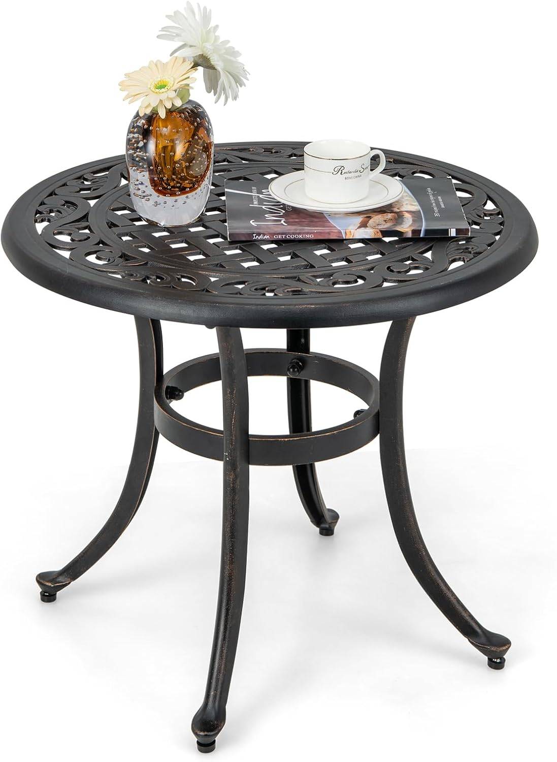 Table de Jardin Ronde 60 CM en Fonte d'Aluminium, Table d'Appoint d’Extérieur, Noir - Image 1