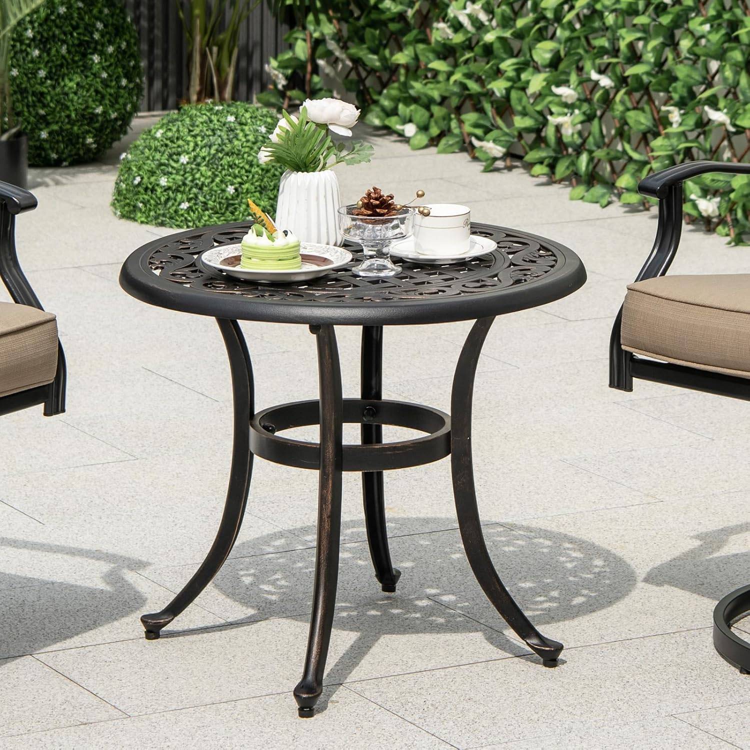Table de Jardin Ronde 60 CM en Fonte d'Aluminium, Table d'Appoint d’Extérieur, Noir - Image 9