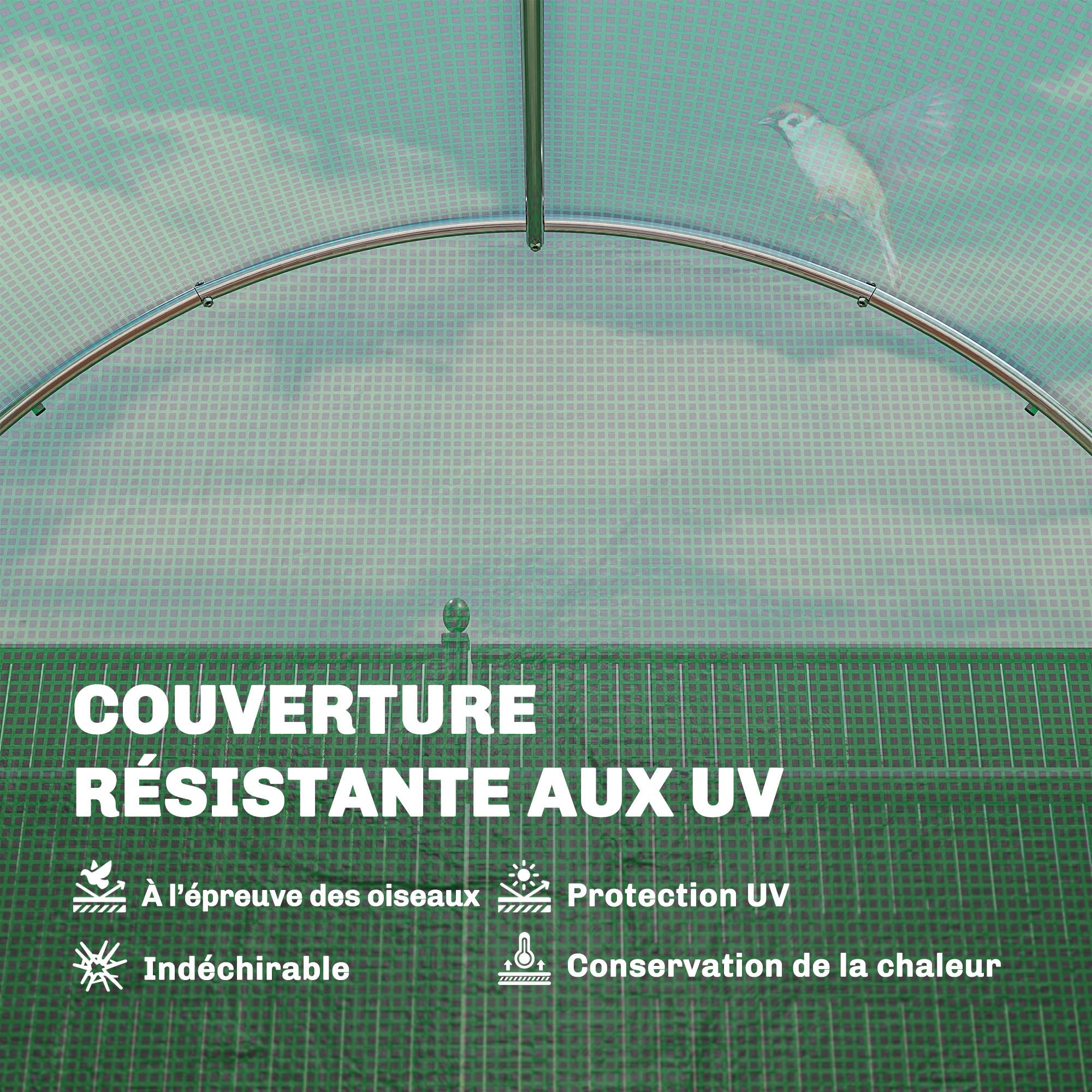 Serre tunnel de jardin 6m², serre de jardin tunnel 200x300x200cm porte et 6 fenêtres, bâche PE 140 g/m² vert - Image 5