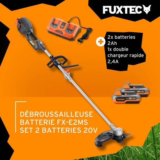 FUXTEC - Débroussailleuse sans fil FUXTEC FX-E2MS 2 batteries 20V 2Ah double chargeur 2,4A inclus Fil et lame Largeur 25,5 35cm - Image 2
