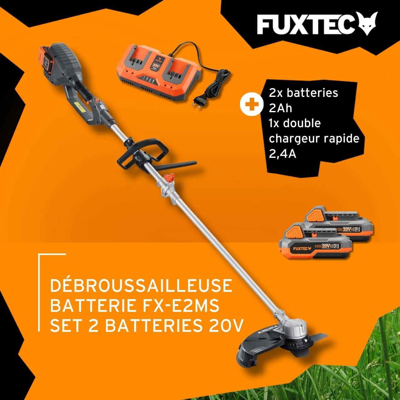 FUXTEC - Débroussailleuse sans fil FUXTEC FX-E2MS 2 batteries 20V 2Ah double chargeur 2,4A inclus Fil et lame Largeur 25,5 35cm - Image 2
