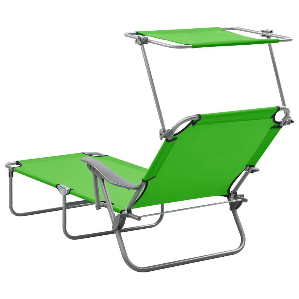 Helloshop26 - Transat chaise longue bain de soleil lit de jardin terrasse meuble d'extérieur 188 cm avec auvent acier vert - Image 3