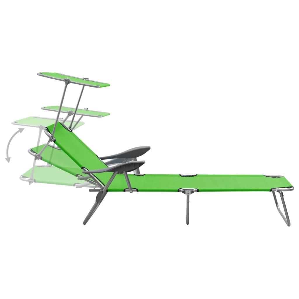 Helloshop26 - Transat chaise longue bain de soleil lit de jardin terrasse meuble d'extérieur 188 cm avec auvent acier vert - Image 2
