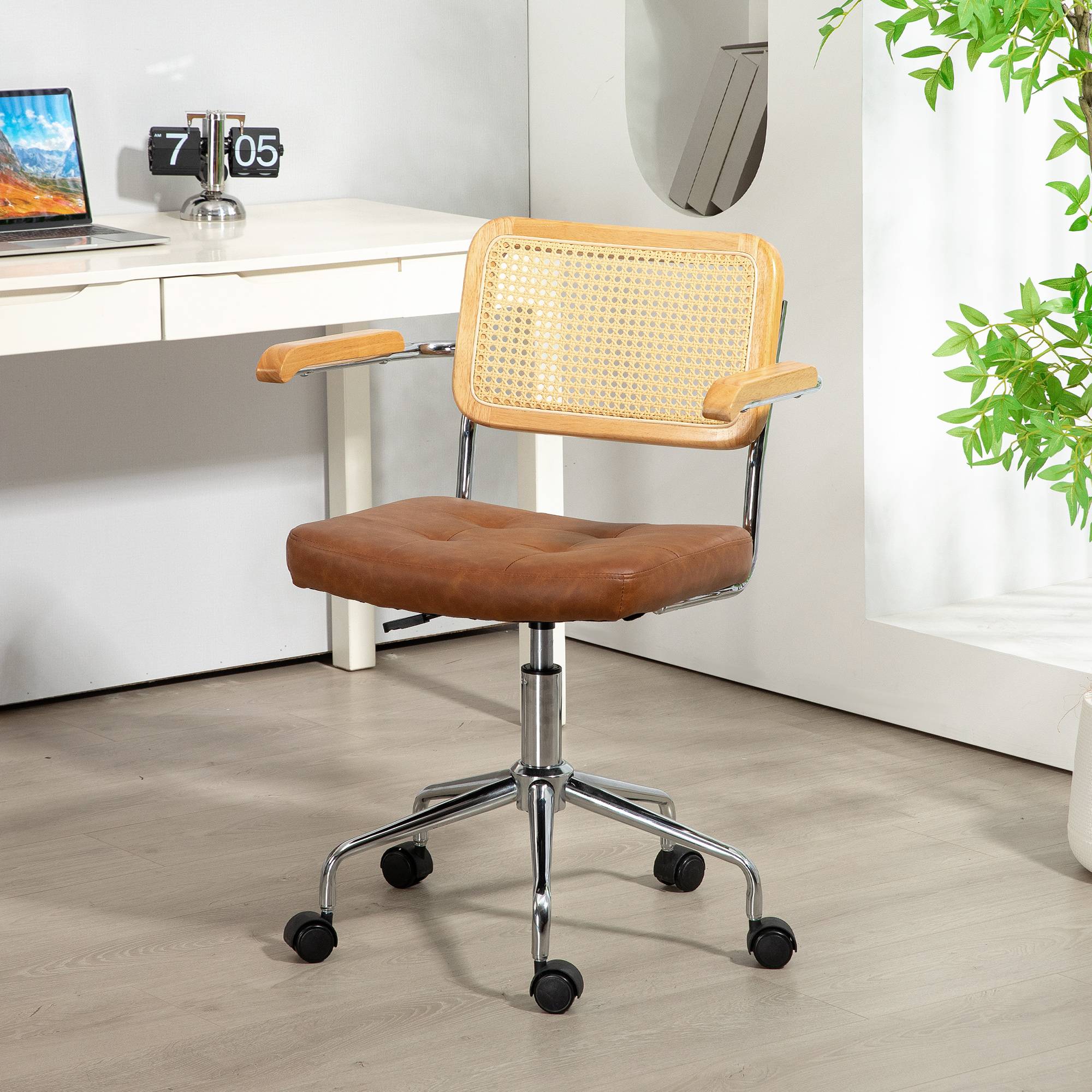 Sans Marque - Chaise de bureau fauteuil de bureau fonction basculante hauteur réglable assise pivotante 60l x 55,5P x 82-90H cm marron - Image 4