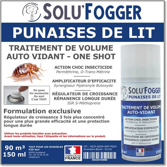 Tout pour les nuisibles - SOLUFOGGER - Punaises de lits - aérosol fogger - one shot - Traitement de volume auto-vidant 150 ml - Image 1