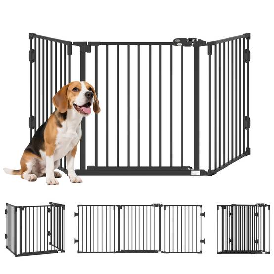 Barrière de sécurité pour animaux de compagnie à 3 panneaux avec fermeture automatique et conception pliable pour petits chiens, 202,5 x 2 x 76 cm - Image 1