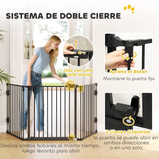 Barrière de sécurité pour animaux de compagnie à 3 panneaux avec fermeture automatique et conception pliable pour petits chiens, 202,5 x 2 x 76 cm - Image 6