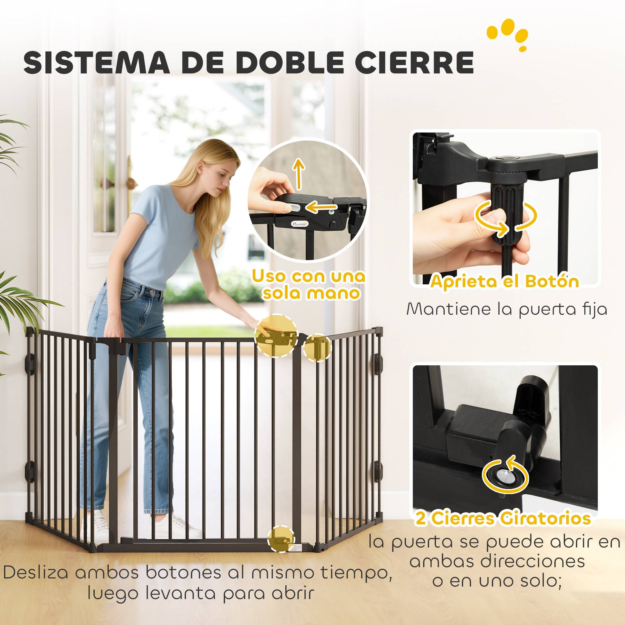 Barrière de sécurité pour animaux de compagnie à 3 panneaux avec fermeture automatique et conception pliable pour petits chiens, 202,5 x 2 x 76 cm - Image 6