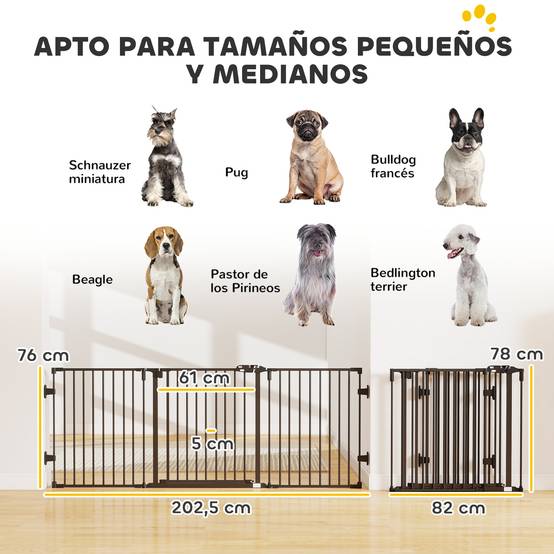 Barrière de sécurité pour animaux de compagnie à 3 panneaux avec fermeture automatique et conception pliable pour petits chiens, 202,5 x 2 x 76 cm - Image 5