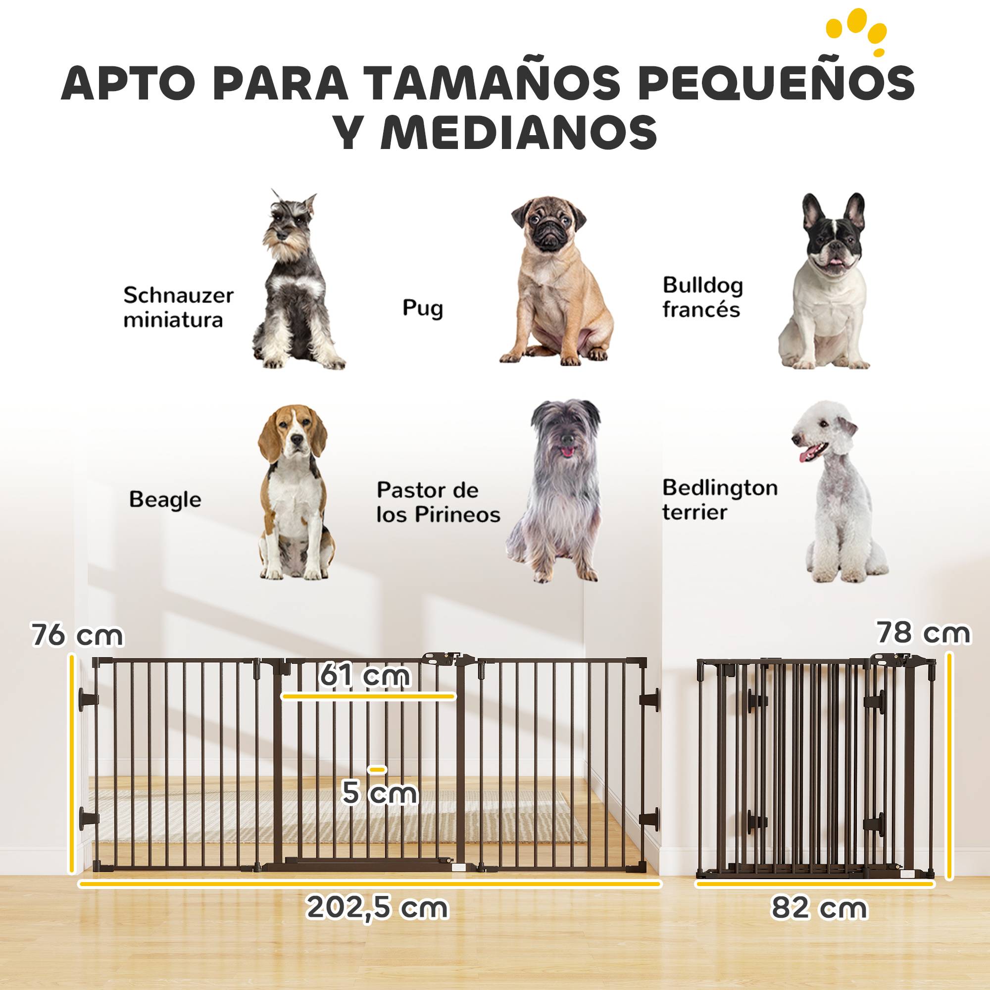 Barrière de sécurité pour animaux de compagnie à 3 panneaux avec fermeture automatique et conception pliable pour petits chiens, 202,5 x 2 x 76 cm - Image 5