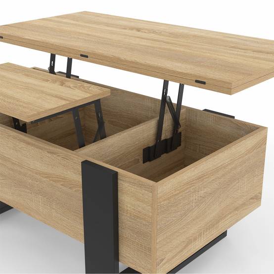 Table basse plateau relevable rectangulaire convertible en table à manger PHOENIX 97,5 cm bois et noir - Image 6