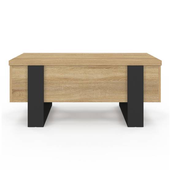Table basse plateau relevable rectangulaire convertible en table à manger PHOENIX 97,5 cm bois et noir - Image 3