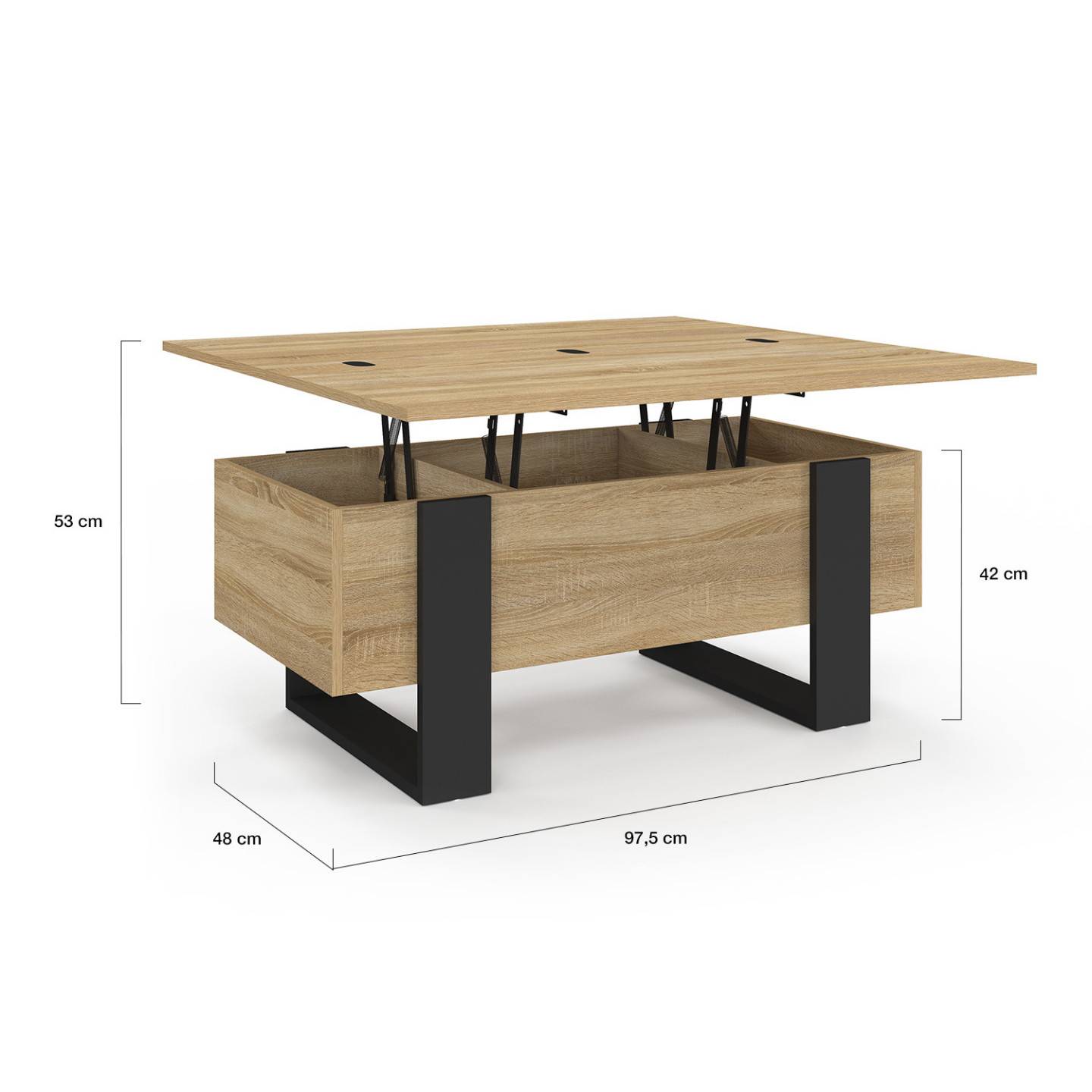 Table basse plateau relevable rectangulaire convertible en table à manger PHOENIX 97,5 cm bois et noir - Image 5