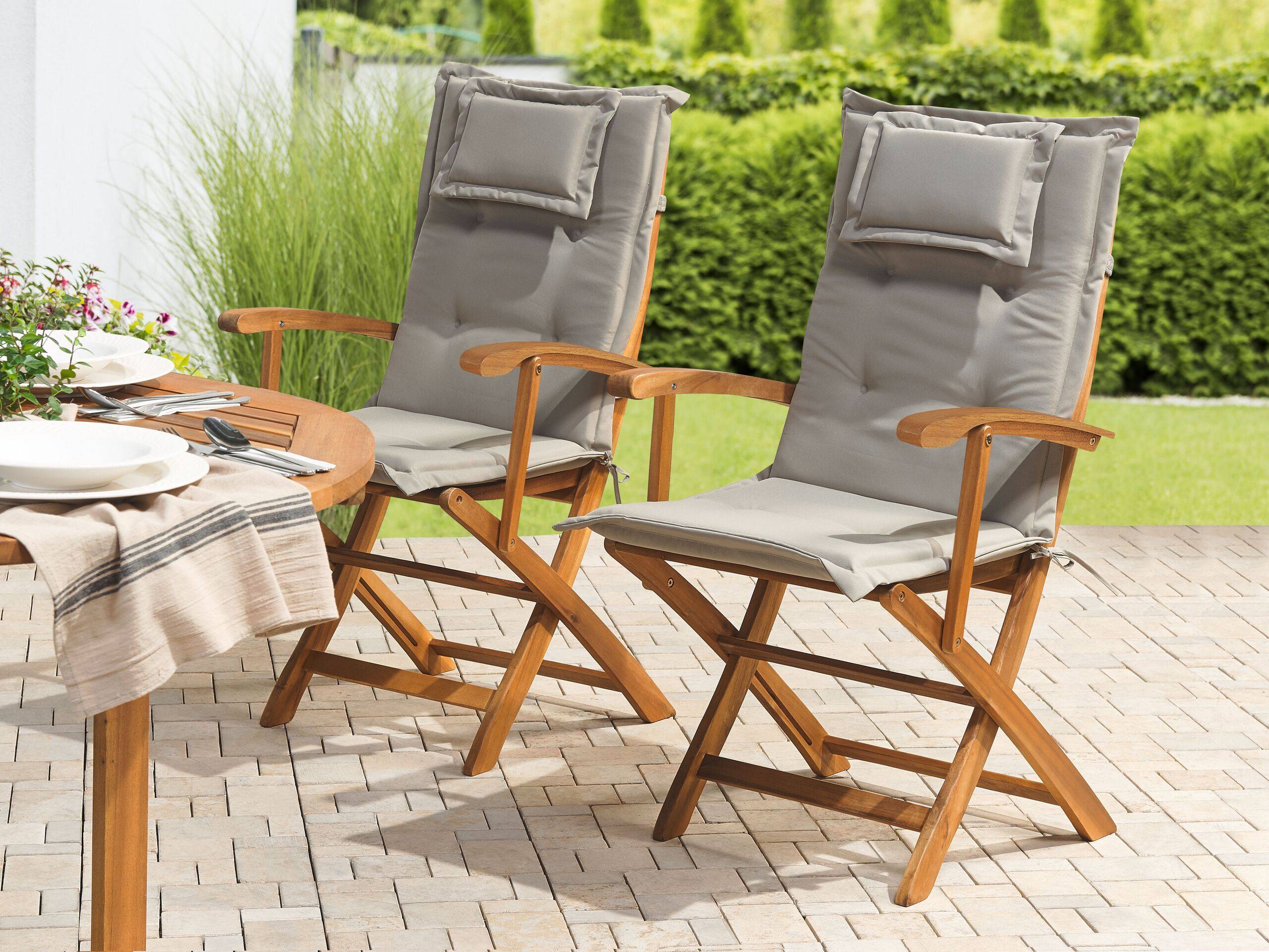 Lot de 2 Coussins d'Assise en Tissu Polyester Gris Beige avec Rembourrage en Mousse pour Chaises de Jardin Modernes Beliani - Image 2