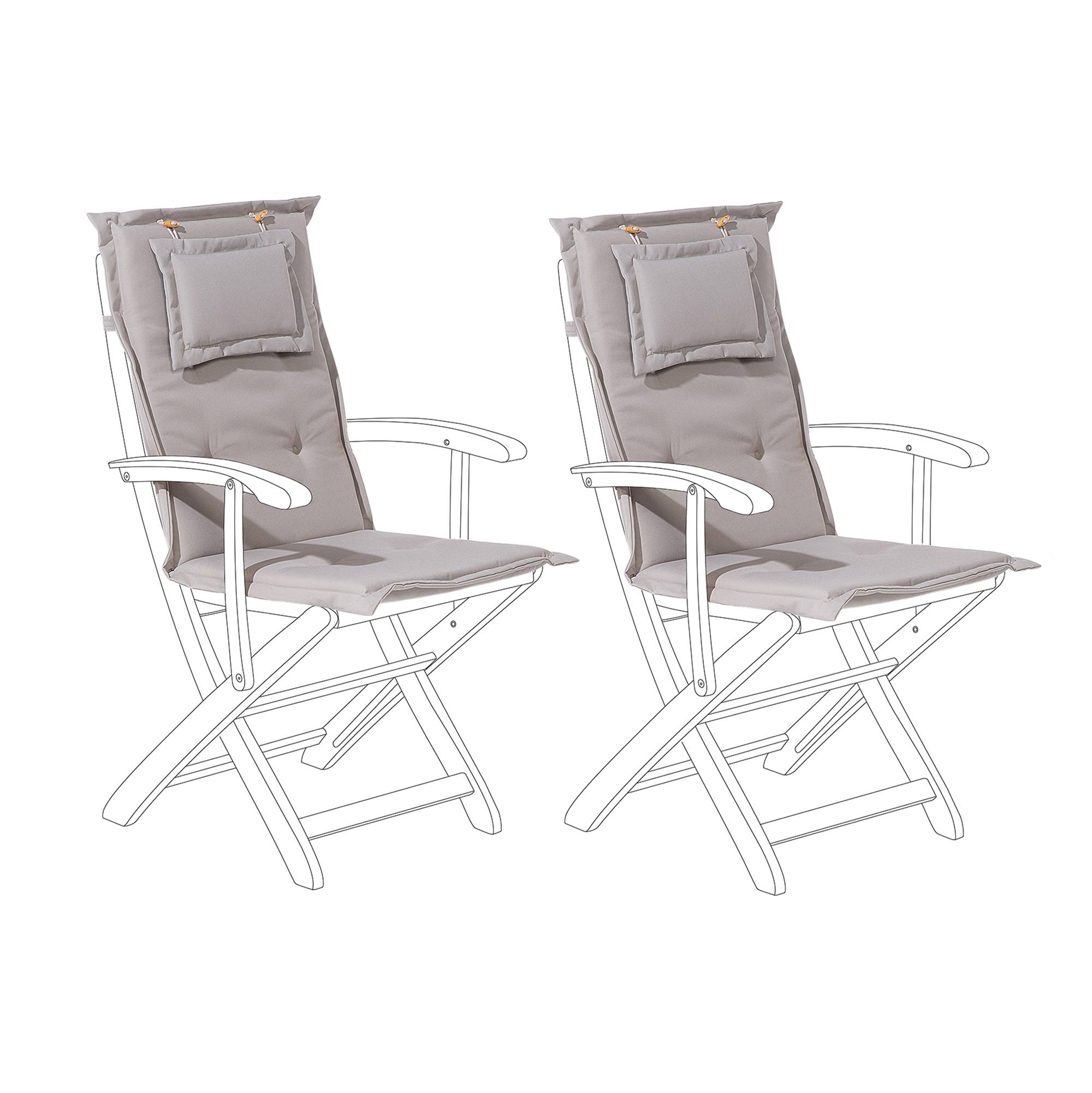 Lot de 2 Coussins d'Assise en Tissu Polyester Gris Beige avec Rembourrage en Mousse pour Chaises de Jardin Modernes Beliani - Image 1