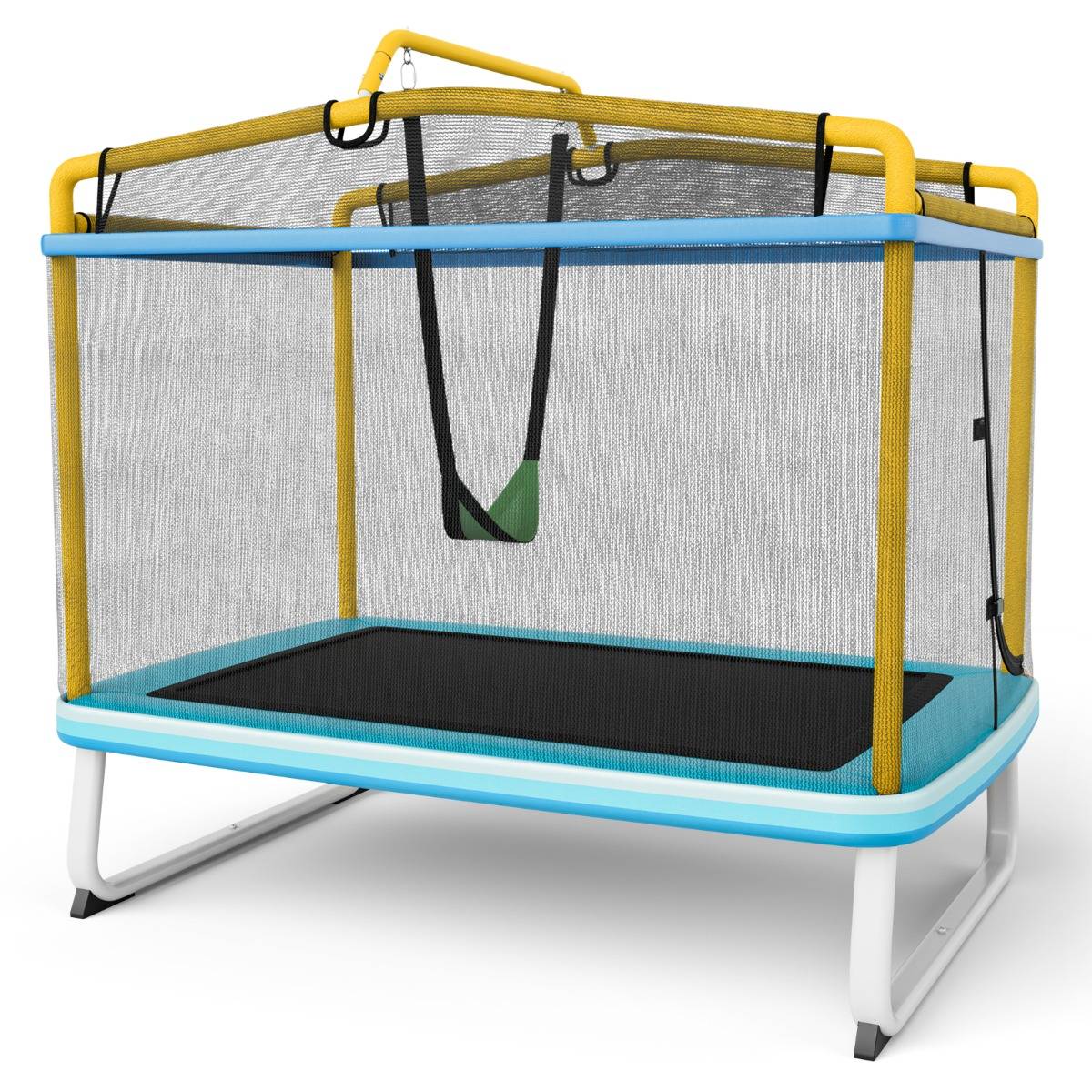 Maison Chic - 3 en 1 Trampoline Extérieur Enfants Rectangulair (190x124cm) avec Balançoire & Barre Horizontale Filet de Sécurité Charge 110kg Jaune - Image 1