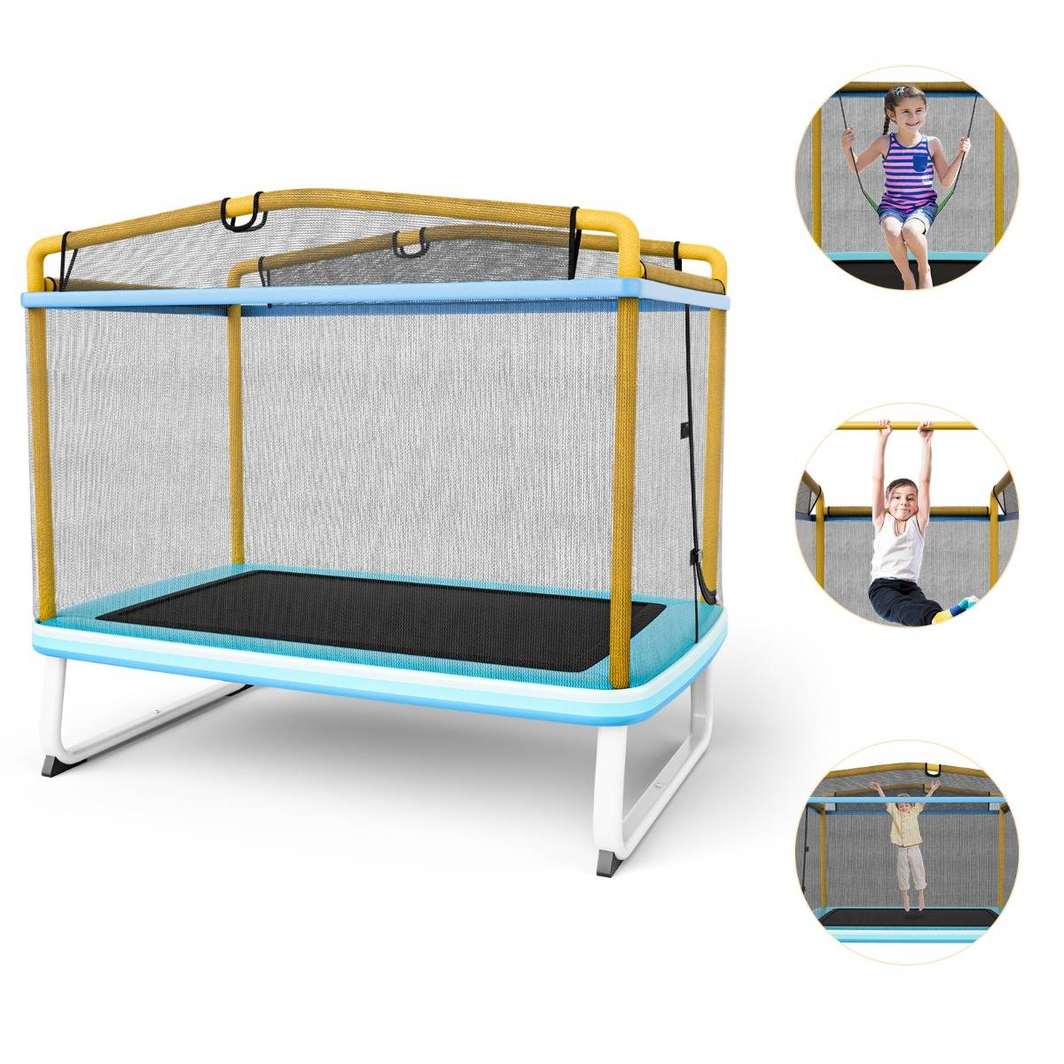 Maison Chic - 3 en 1 Trampoline Extérieur Enfants Rectangulair (190x124cm) avec Balançoire & Barre Horizontale Filet de Sécurité Charge 110kg Jaune - Image 2