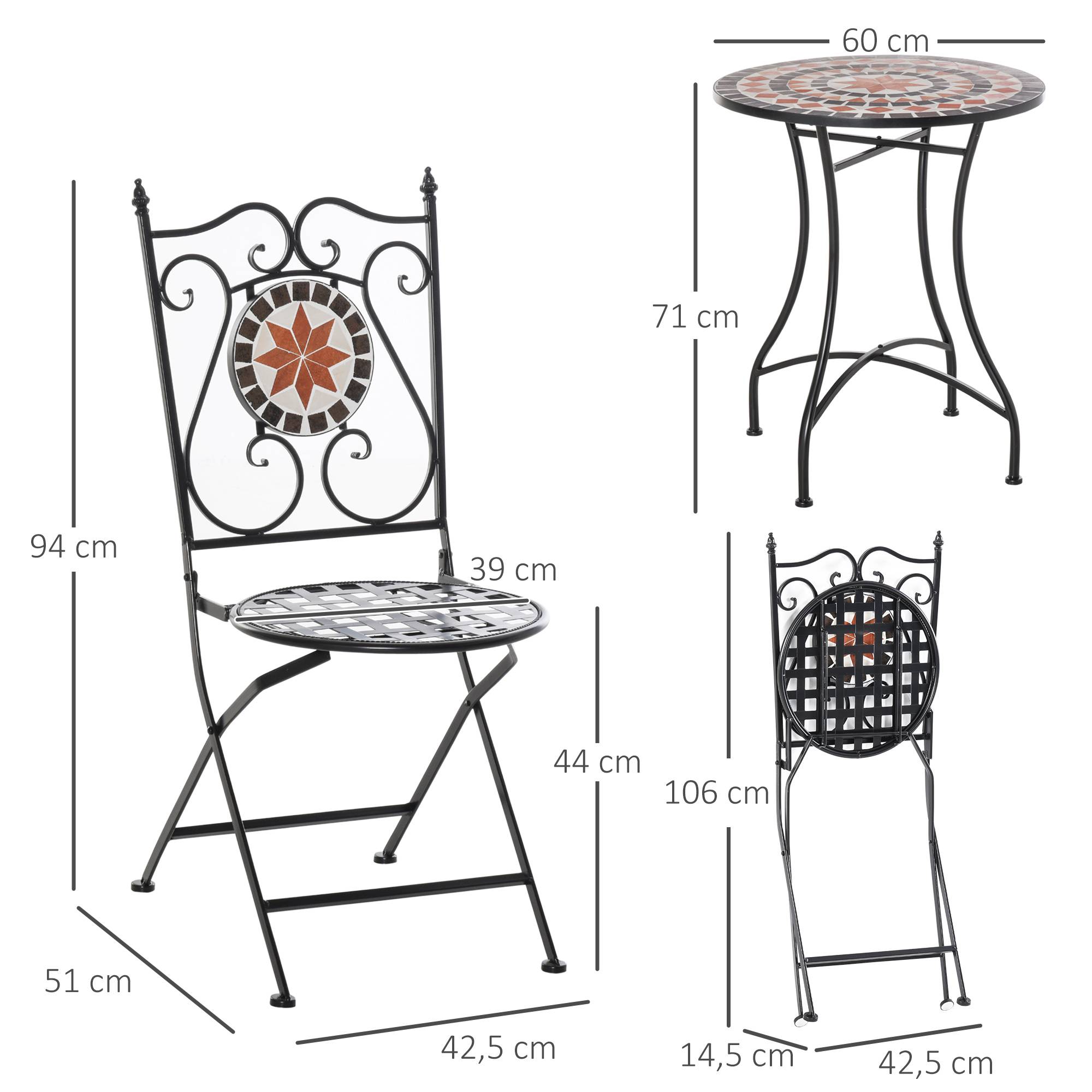 Ensemble Bistro 2 Places 3 pièces Style Fer forgé mosaïque céramique Motif Rose des Vents chaises Pliables - Image 4