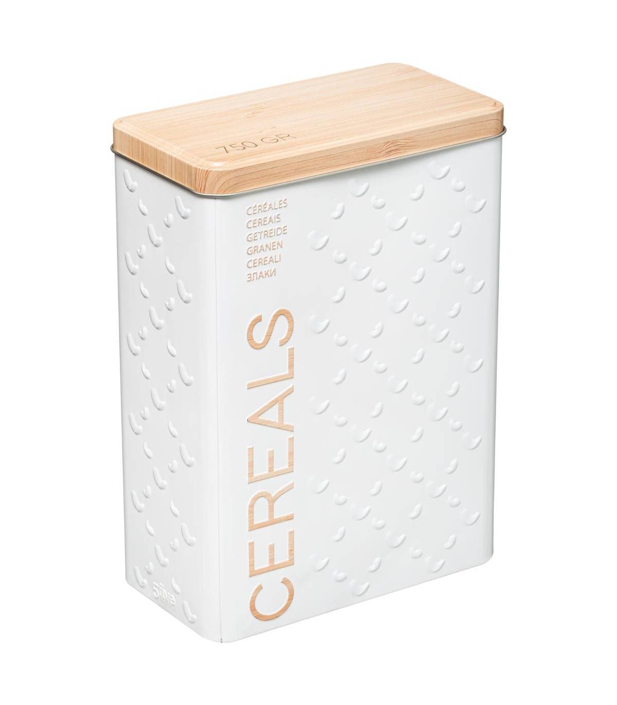 Boîte à céréales en métal Blanc déco Relief Beige - Image 1