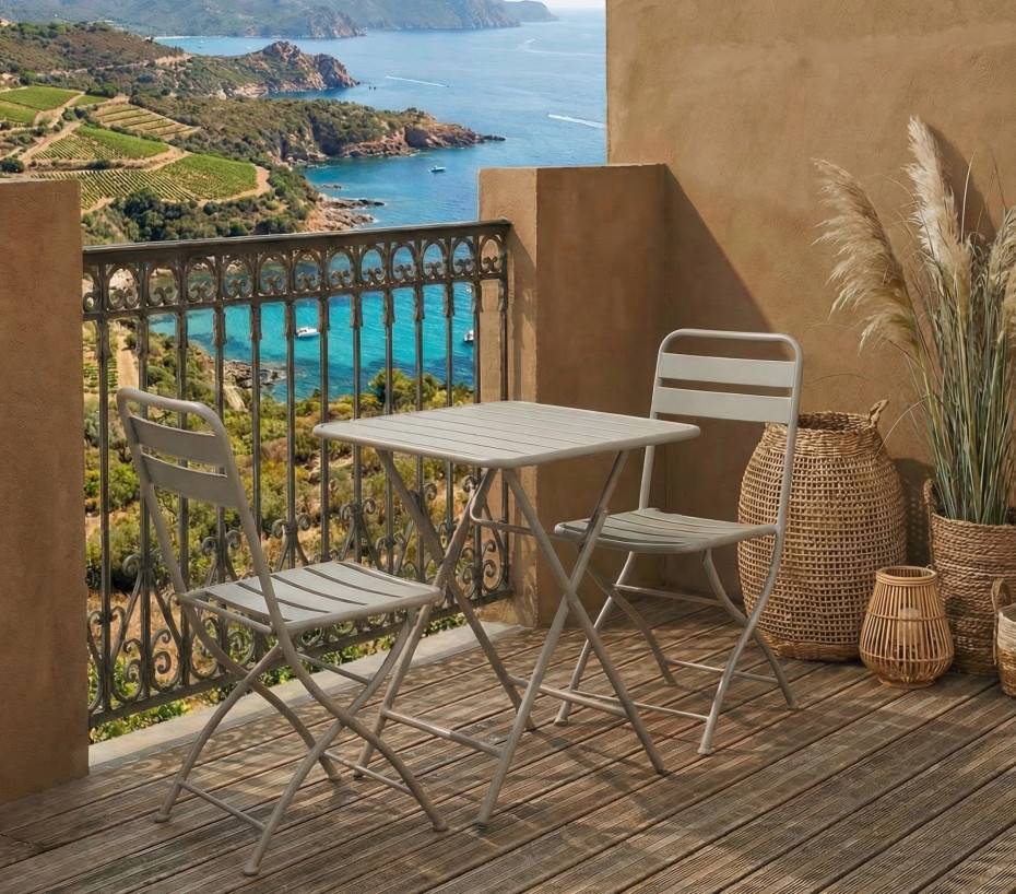 Ozalide - Ensemble table et chaises de jardin pliantes  2 places  argile  RHODES