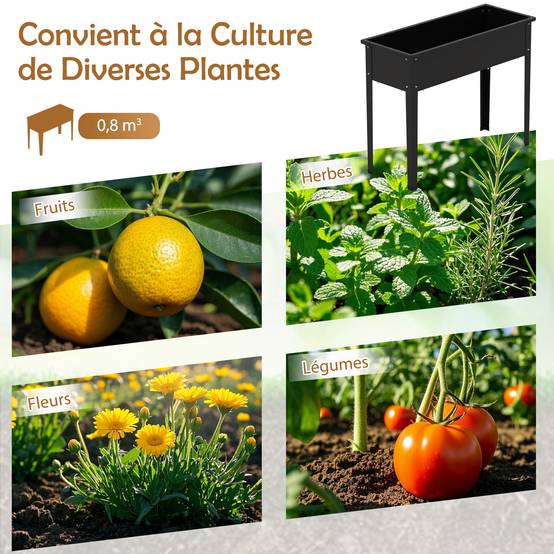 Costway - Jardinière Surélevée 100x40x80cm, en Métal avec Pieds, Trous de Drainage, pour Légumes, Fruits, Fleurs, Jardinière d'Intérieur/d'Extérieur - Image 3