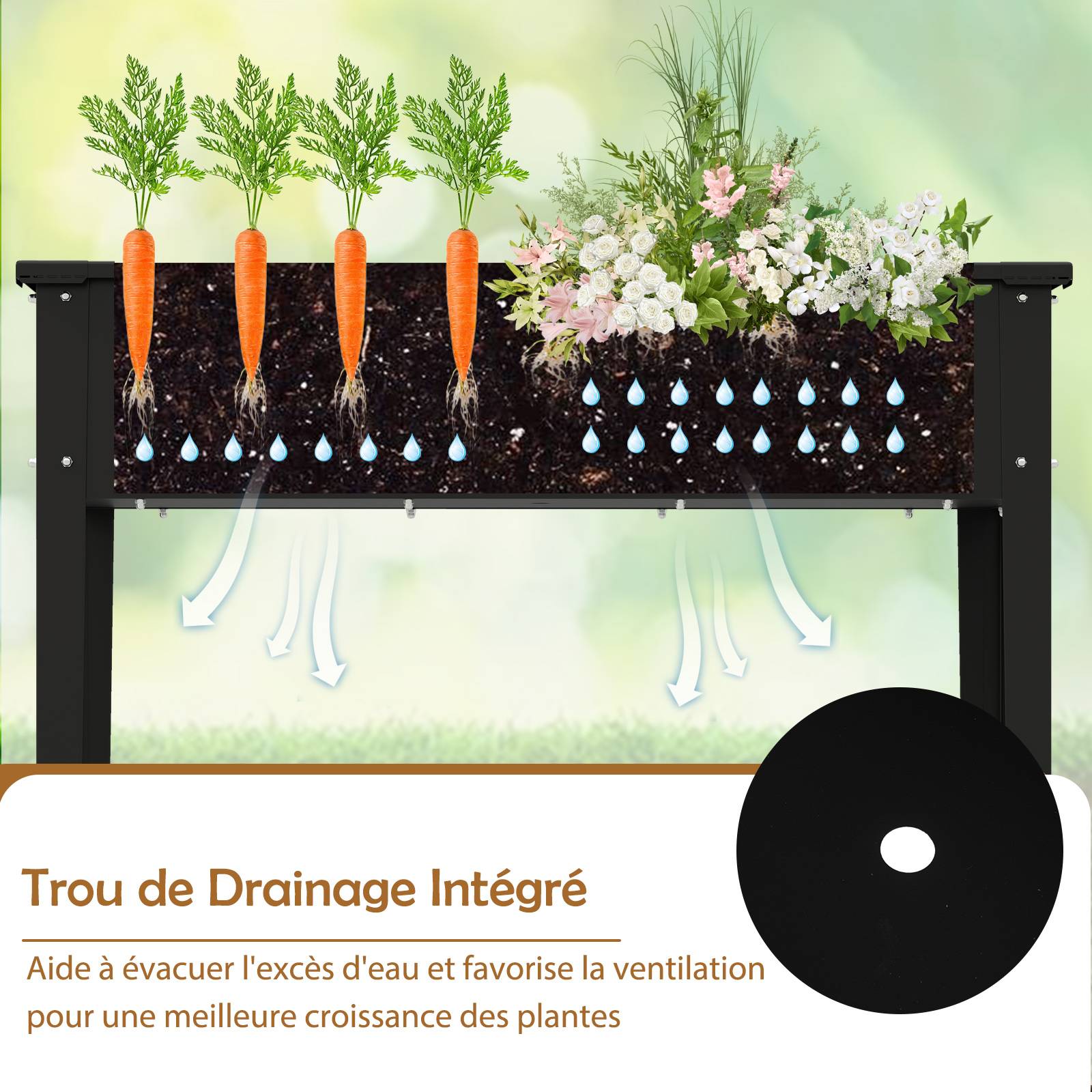 Costway - Jardinière Surélevée 100x40x80cm, en Métal avec Pieds, Trous de Drainage, pour Légumes, Fruits, Fleurs, Jardinière d'Intérieur/d'Extérieur - Image 2