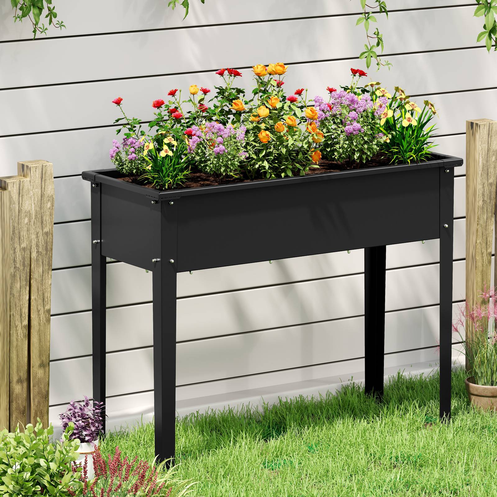Costway - Jardinière Surélevée 100x40x80cm, en Métal avec Pieds, Trous de Drainage, pour Légumes, Fruits, Fleurs, Jardinière d'Intérieur/d'Extérieur - Image 7