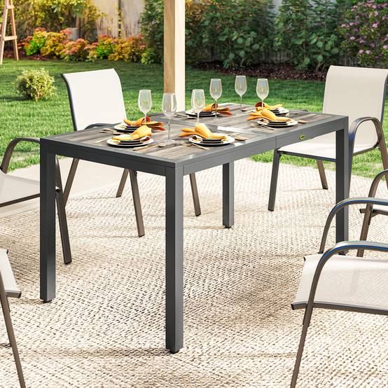 Table de jardin pour 4 à 6 personnes, table à manger extérieure avec plateau à effet bois, 140 x 80 x 72 cm, gris foncé - Image 8