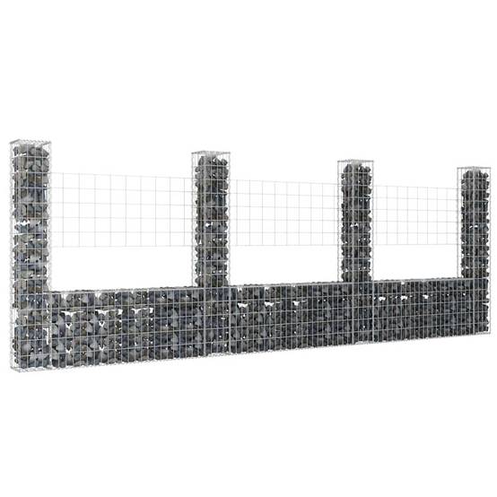 PANGIVO - Panier de gabion en fer argenté 380 x 20 x 150 cm avec 4 poteaux - PANGIVO - Image 1