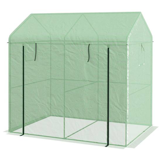 Sans Marque - Serre deux parties porte fenêtres coulissantes acier PE 200x140x200 cm verte - Image 2