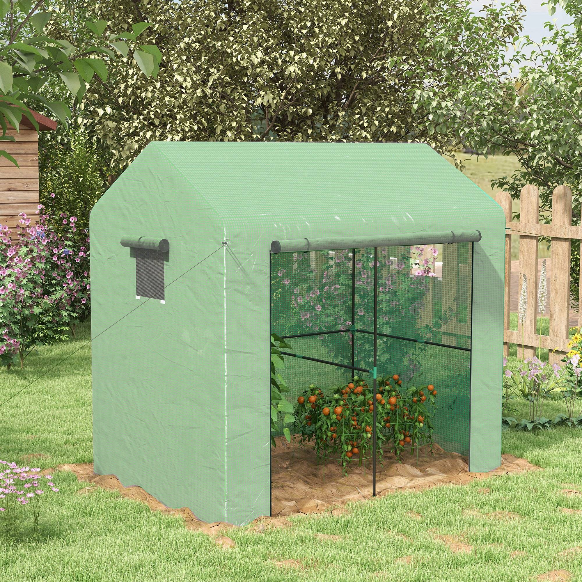 Sans Marque - Serre deux parties porte fenêtres coulissantes acier PE 200x140x200 cm verte - Image 3