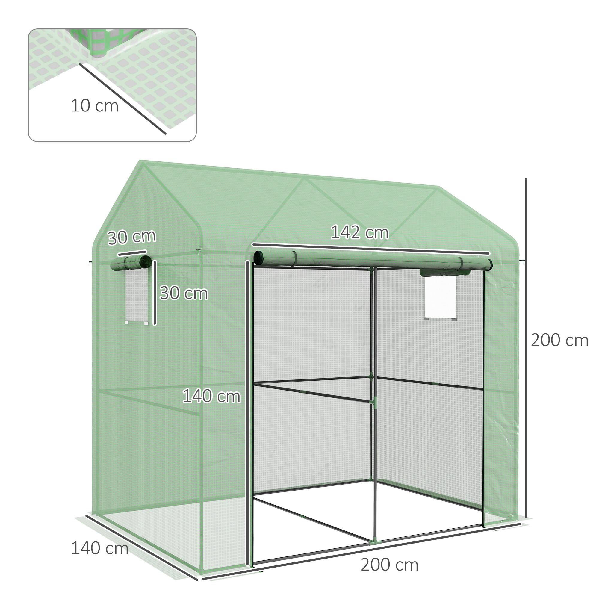 Sans Marque - Serre deux parties porte fenêtres coulissantes acier PE 200x140x200 cm verte - Image 5