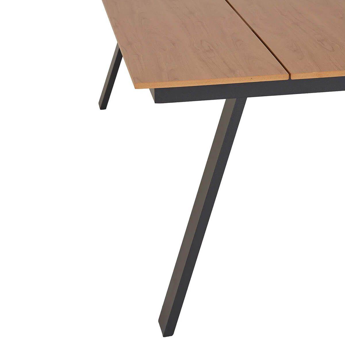 Table de Jardin Plateau en PE Aspect Bois Naturel Pieds en Aluminium ...
