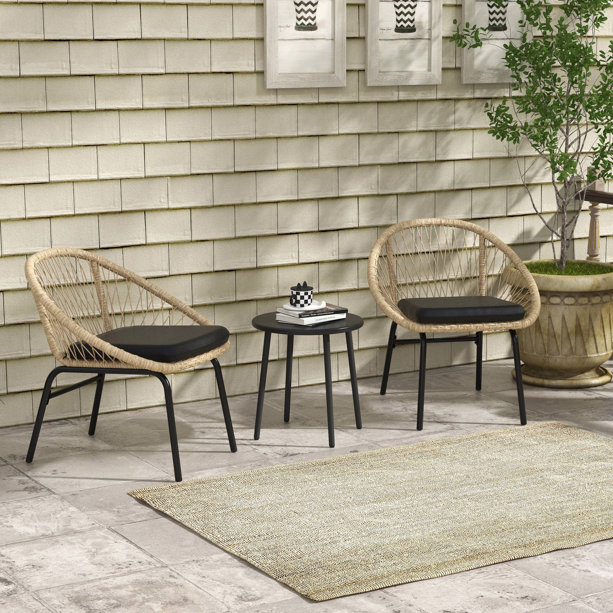 Salon Jardin Bistro 3 Pièces Rotin Acier Balcon Jaune - ComfortXL Outdoor Living - Image 1