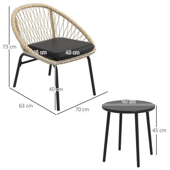 Salon Jardin Bistro 3 Pièces Rotin Acier Balcon Jaune - ComfortXL Outdoor Living - Image 3