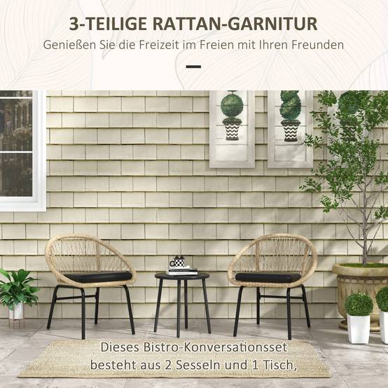 Salon Jardin Bistro 3 Pièces Rotin Acier Balcon Jaune - ComfortXL Outdoor Living - Image 4