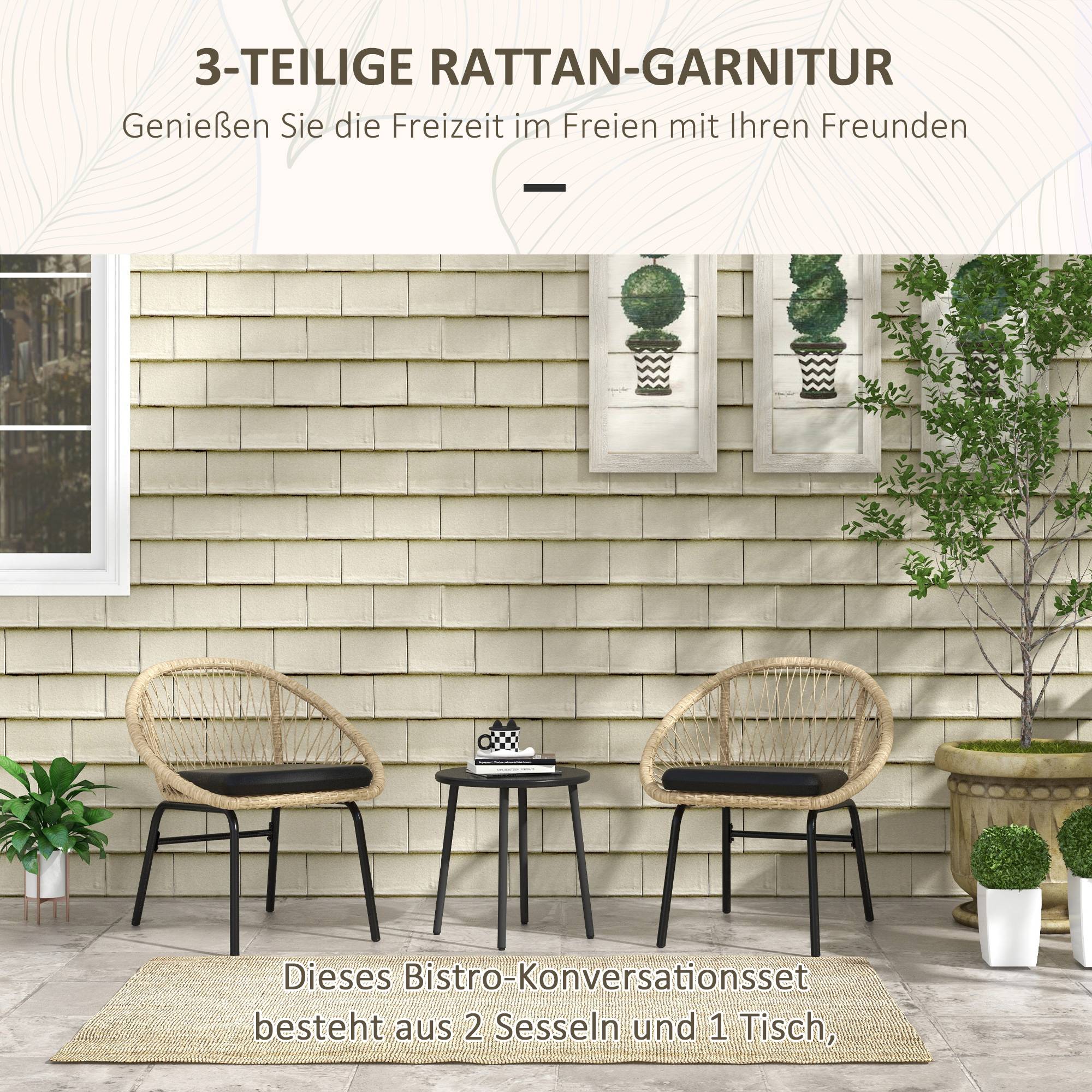 Salon Jardin Bistro 3 Pièces Rotin Acier Balcon Jaune - ComfortXL Outdoor Living - Image 4