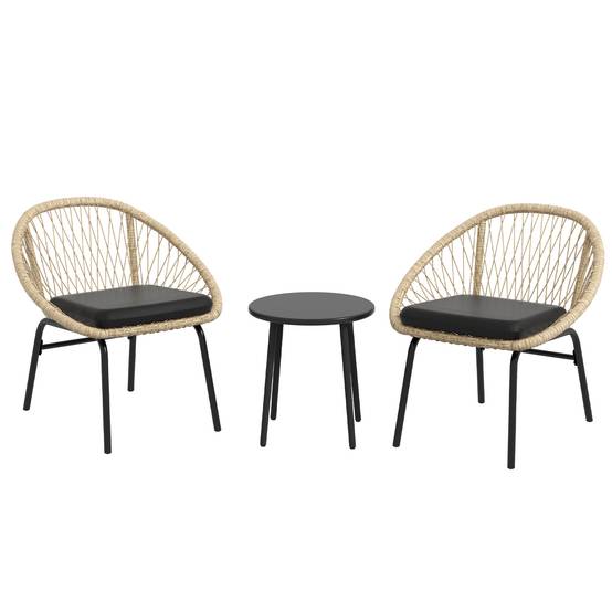 Salon Jardin Bistro 3 Pièces Rotin Acier Balcon Jaune - ComfortXL Outdoor Living - Image 2