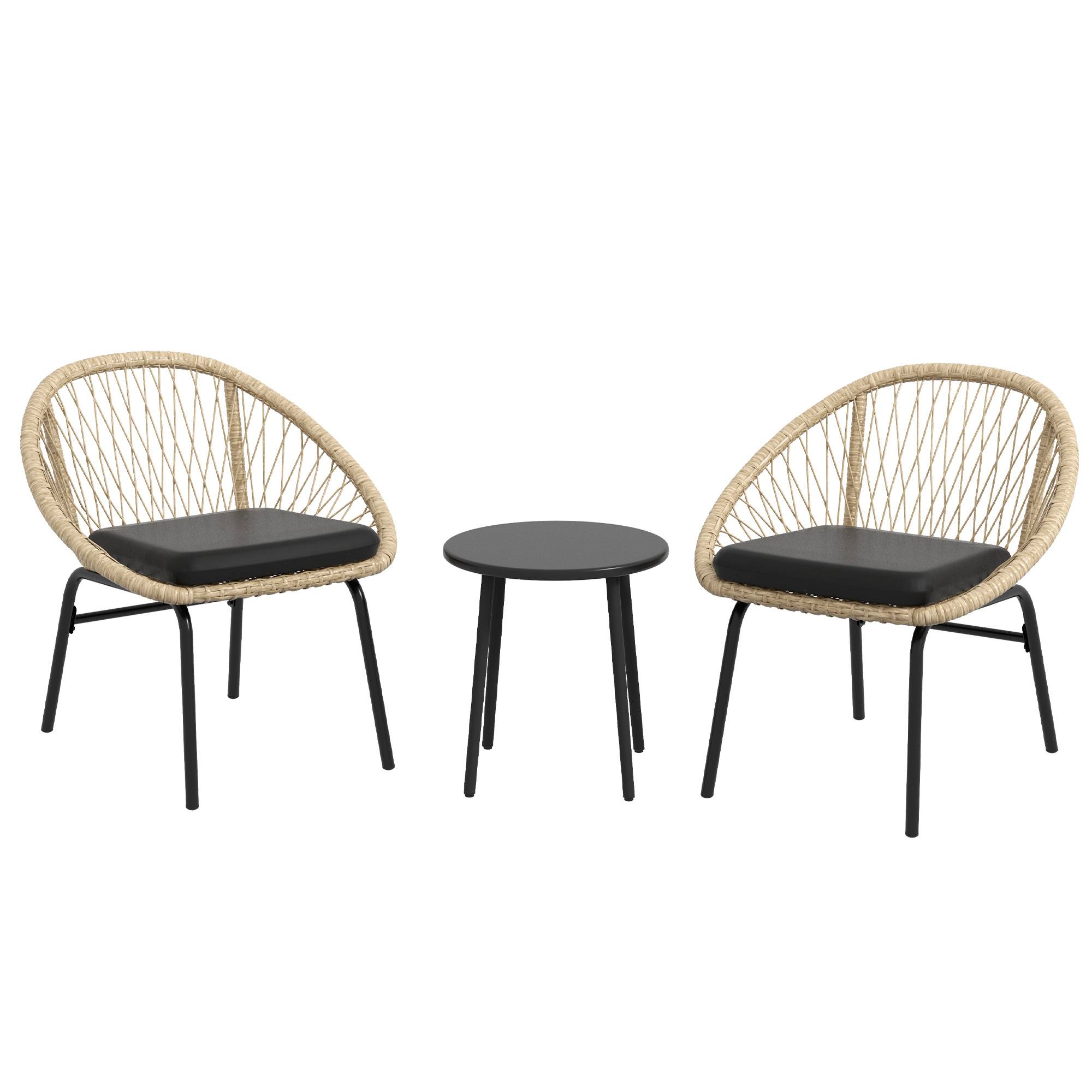 Salon Jardin Bistro 3 Pièces Rotin Acier Balcon Jaune - ComfortXL Outdoor Living - Image 2
