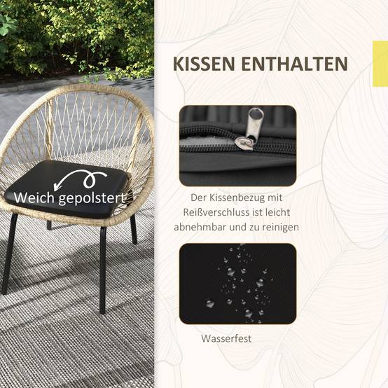 Salon Jardin Bistro 3 Pièces Rotin Acier Balcon Jaune - ComfortXL Outdoor Living - Image 6
