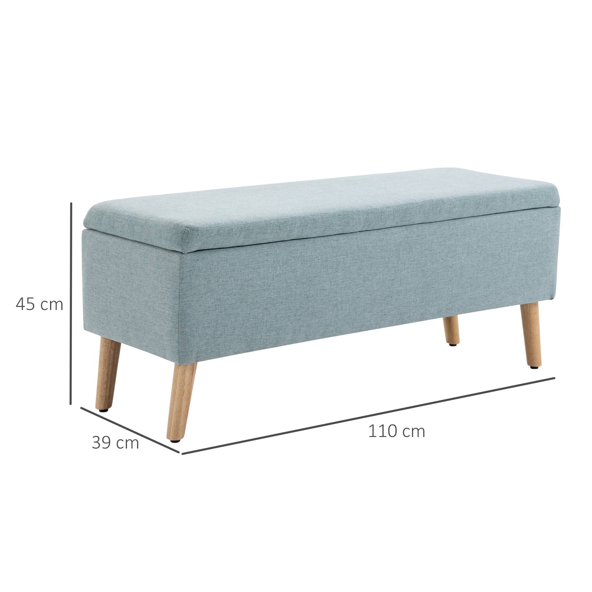Banc de rangement, banquette capitonnée aspect lin, coffre de rangement avec pieds en bois, banc coffre pour salon,110 x 39 x 45 cm, vert clair - Image 5