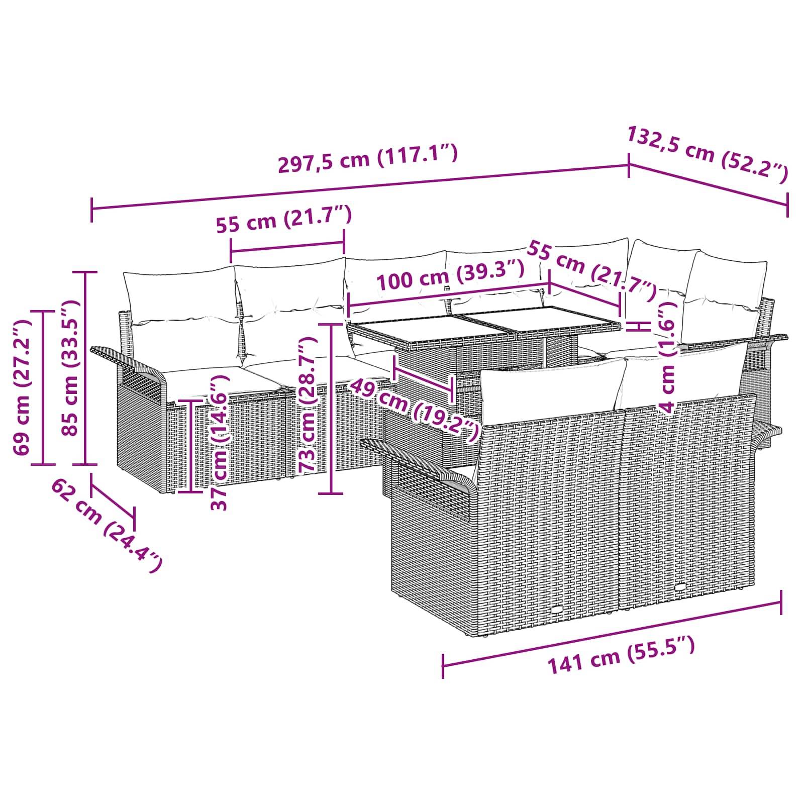 Vidaxl - Ensemble de canapé de jardin 9 pcs Marron Poly rotin vidaXL 3348310 - Image 3