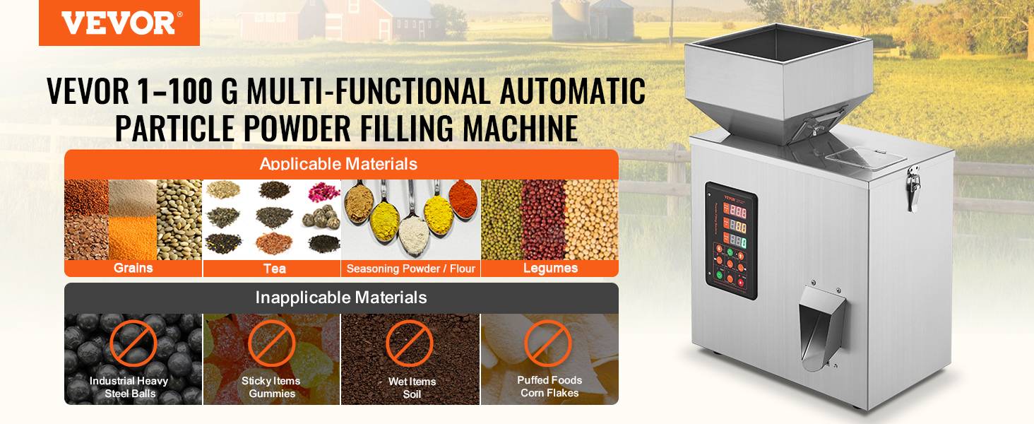 VEVOR Machine remplissage poudre auto 1-100g, pesée intelligente, pour thé, grains, farine, haricots, paillettes. - Image 9