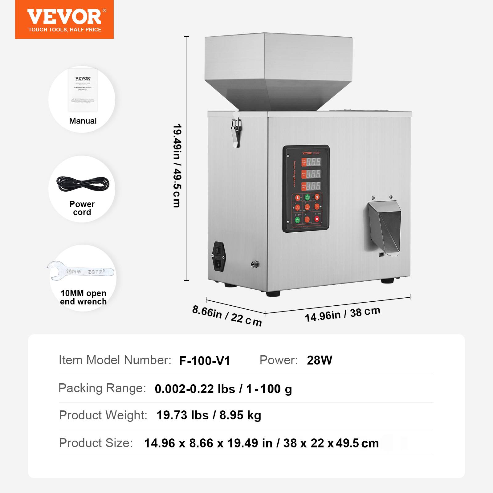 VEVOR Machine remplissage poudre auto 1-100g, pesée intelligente, pour thé, grains, farine, haricots, paillettes. - Image 7