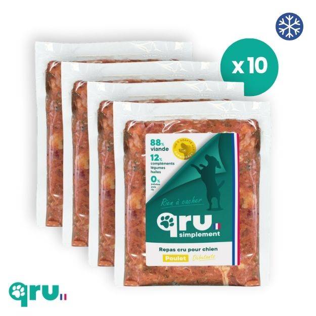 0 - QRU - Barf complet chien - Poulet Intro x10 - 4,5 kg - Image 1